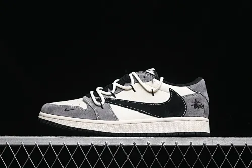 All categories Air Jordan Jordan series basketball shoes Air Jordan 1 Low High-end customized low-top sneakers Travis Scott x Fragment Design x Air Jordan 1 Low OG SP AJ1 Joe 1 Stussy joint-dark gray pig eight drawstring low-top cultural casual sneakers SJ0086-141